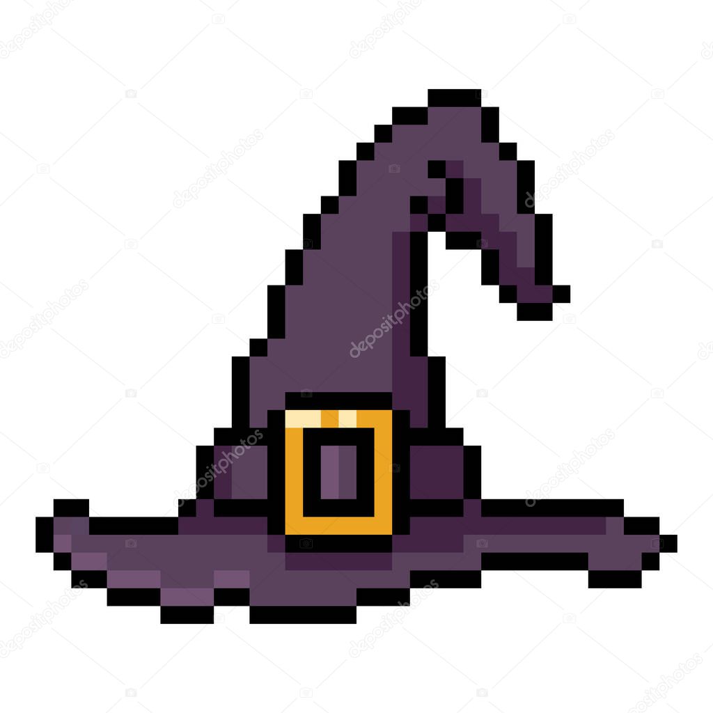 Pixel Art Halloween Icon - Wizards Purple Hat