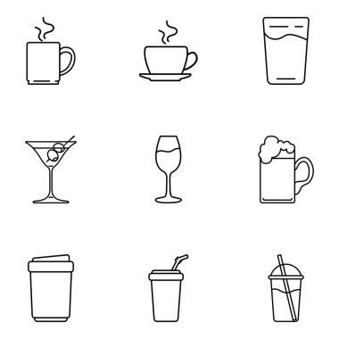 Ana hatlı içecek simgelerinin vektör kümesi