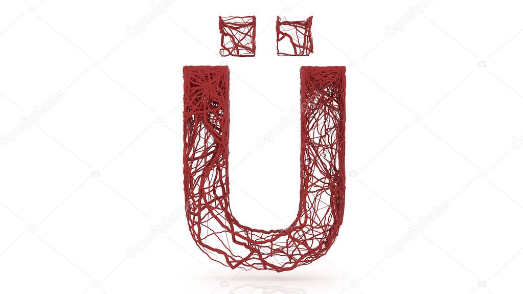 Letter U (umlaut) on white background, vein blood alphabet