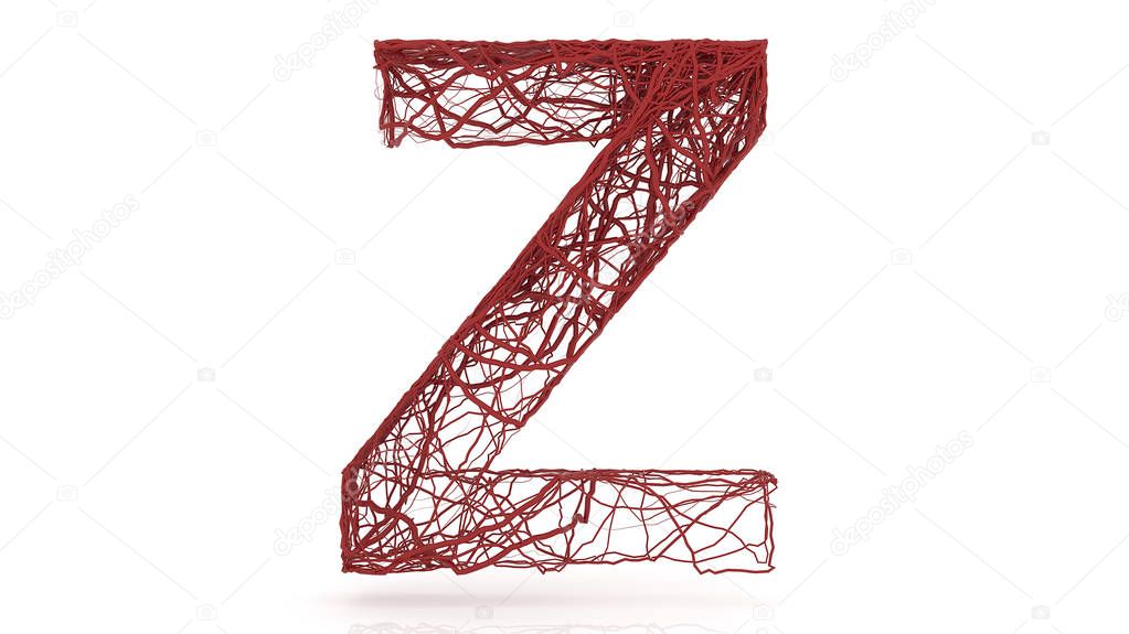 Letter Z on white background, vein blood alphabet