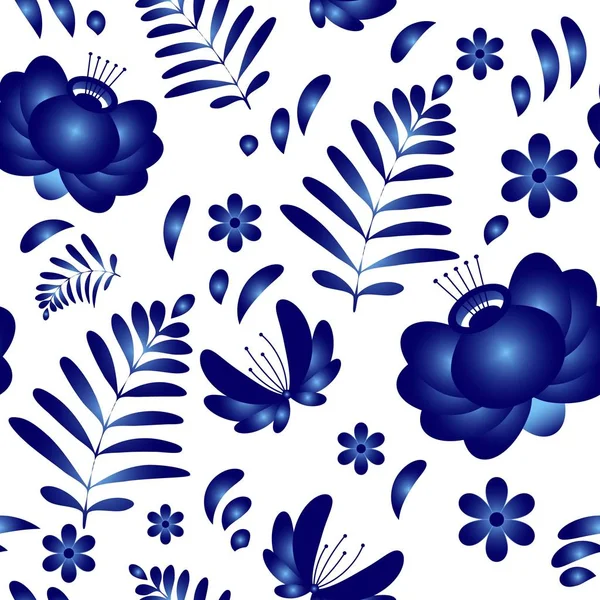 Vektor blomma sömlösa mönster bakgrund i traditionell rysk Gzhel keramik prydnad — Stock vektor