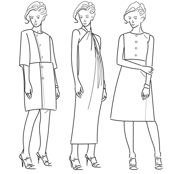 Fashion Girls. Vector Sketchy mão desenhada ilustração isolada em —  Vetores de Stock