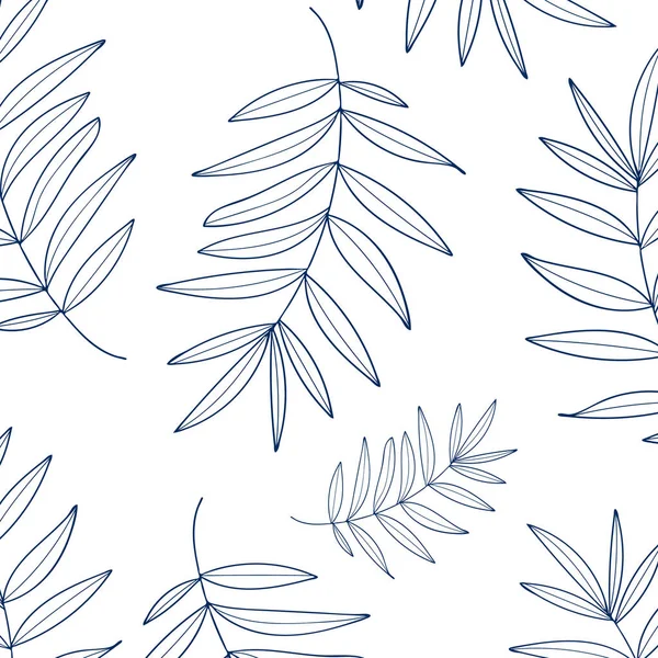 Μοτίβο με μπλε τροπικά φύλλα λευκό φόντο. — Διανυσματικό Αρχείο