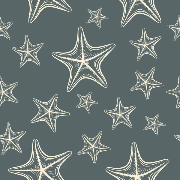 Dibujado a mano patrón de repetición sin costuras con estrellas de mar. — Vector de stock