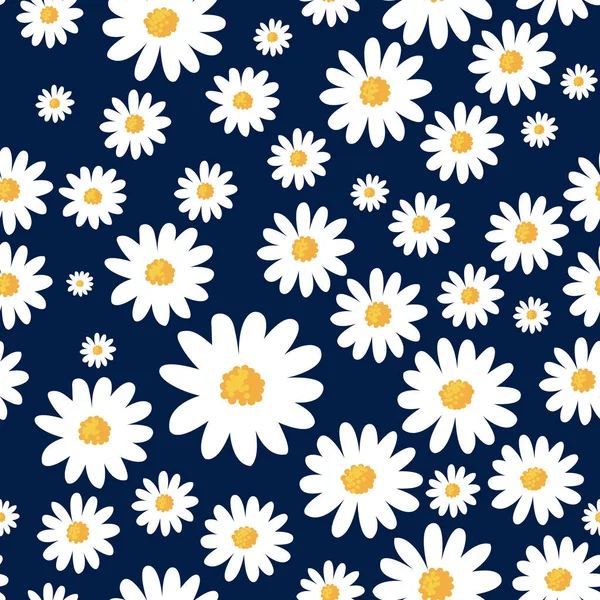 Daisy flower seamless pattern on blue background — Stock Vector