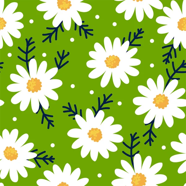 Patrón sin costura de la flor de Margarita sobre fondo verde — Archivo Imágenes Vectoriales