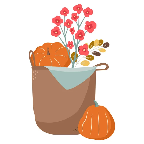 Herbst Hintergrund mit Kürbissen, Herbstblättern, Vektorillustration. — Stockvektor
