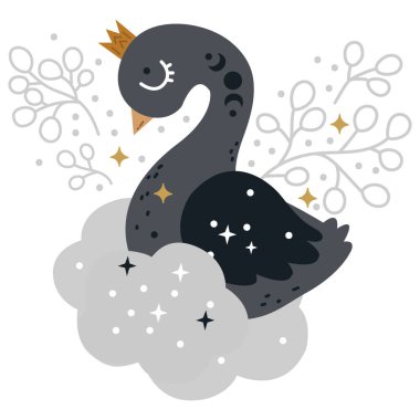 Kuğu ve bulutlu göksel kart