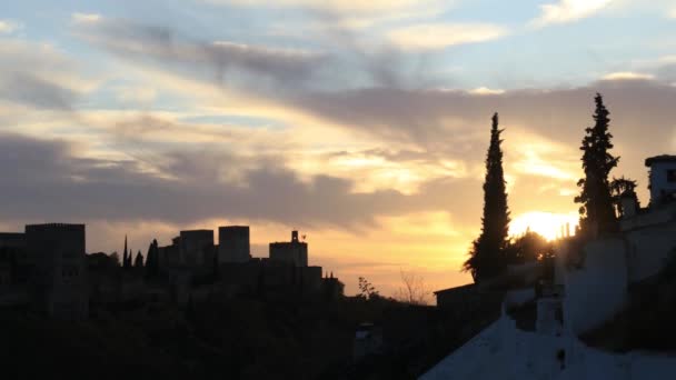 Гарний Час Заходу Сонця Над Альгамбра Від Sacromonte Гранада Іспанія — стокове відео