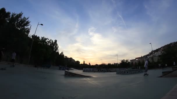 Timelapse Podróży Zachodu Słońca Golden Ball Skatepark Bola Oro Granada — Wideo stockowe