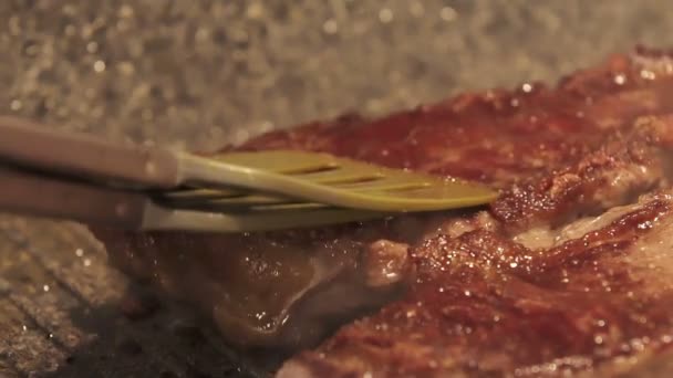 Cutlet Beef Pan Grill Slow Motion — Stock Video