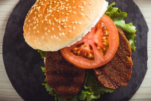 Cooking vegan food. Seitan is vegan meat for veggie burger — Stock Photo, Image