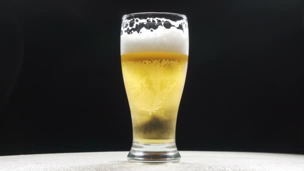 Cold Beer Glass Water Drops Craft Beer Close Rain Water — Stock Video