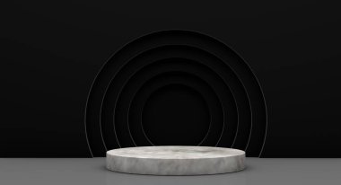 Sarı daireli ürün sunumu için podyum, 3d render arkaplan