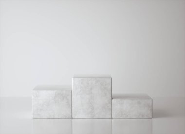 Mockup ödüllü podyum, soyut minimalizm ve gerçekçi mermer, 3D canlandırma