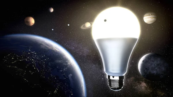 bir ampul etrafında güneş sistemi