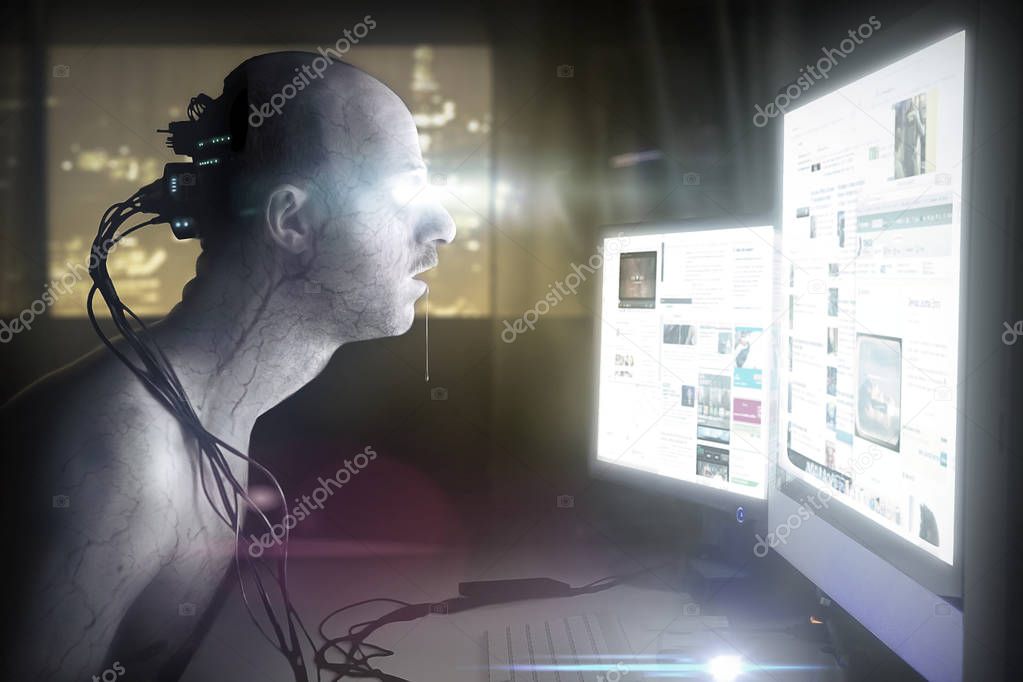 photominipulation concept of a man addicted by technology 