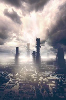 bir anakart bir gökdelenin photomanipülasyon 