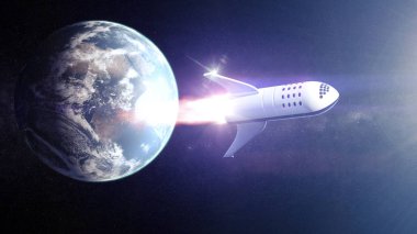 Kalp ve Ay etrafında uzay turizmi için Konsept uzay gemisi - 3d render - Nasa tarafından döşenmiş bu görüntünün elemanları