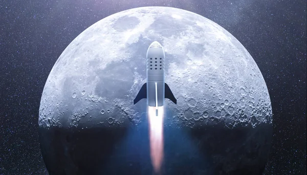 Nave Espacial Sobre Superficie Lunar Ilustración — Foto de Stock