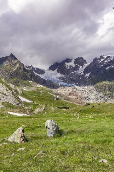 Amazing Alpine Landscape Snowy Mountains Evergreen Forest — Stock Photo, Image