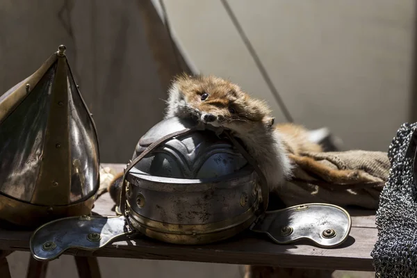 Helmets Fur Fox Medieval Artefacts — Stock Photo, Image