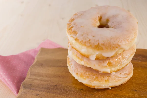 Homemade Glazed Donuts Wooden Board Kitchen — Stock Photo, Image