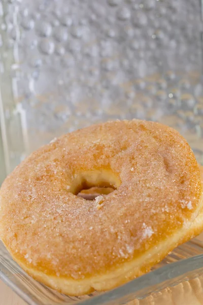 Homemade Glazed Donut Sugar Topped Wooden Background — Stock Photo, Image