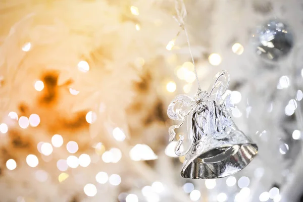 Prata Natal Sino Decoração Fundo Feriado Espumante Borrado — Fotografia de Stock