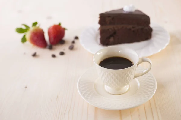 Chocolate Cake Strawberry Espresso Coffee — Stock Photo, Image