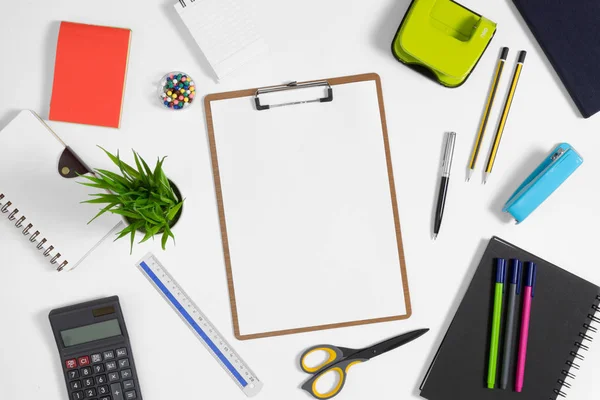 Vários Artigos Papelaria Para Escritório Escola Top Vista Flat Lay — Fotografia de Stock