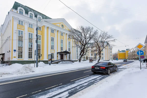Moskva Ryssland Februari 2018 Street Ostozhenka Efter Ett Snöfall Moskva — Stockfoto