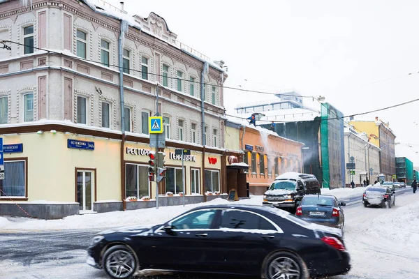 Moskva Ryssland Februari 2018 Street Ostozhenka Efter Ett Snöfall Moskva — Stockfoto