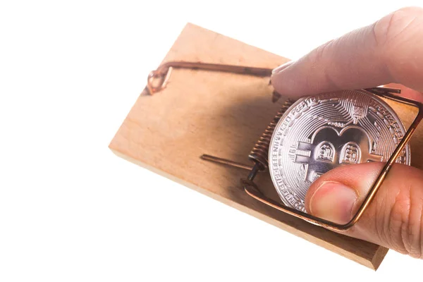 Монета Bitcoin Мишоловці Ізольовані Білому Тлі — стокове фото