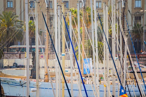 Masten Van Jachten Schepen Buurt Van Jachthaven Barcelona Spanje — Stockfoto