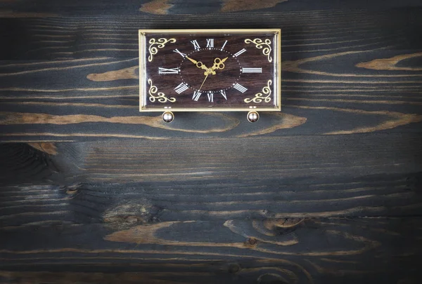 Vintage Table Clock Wooden Background — Stock Photo, Image