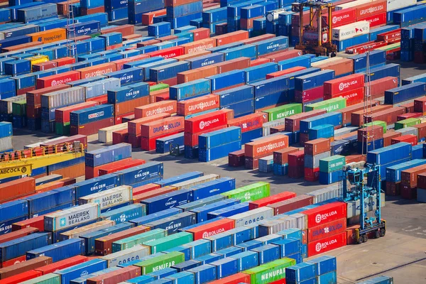 Barcelona Spanien April 2018 Entladen Von Frachtcontainern Hafen Von Barcelona — Stockfoto