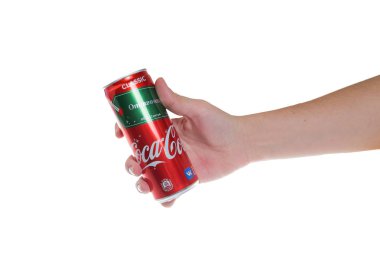 Moscow, Rusya Federasyonu - 15 Kasım 2018: Demir coca cola beyaz arka plan üzerinde izole olabilir