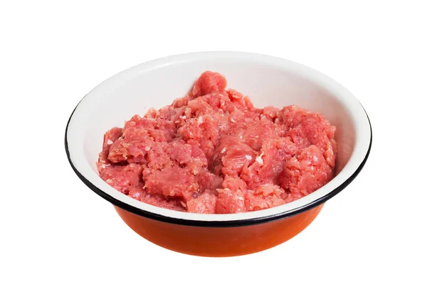 Tigela Com Carne Picada Para Costeletas Isoladas Fundo Branco — Fotografia de Stock