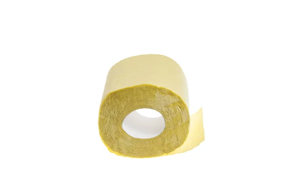 Gele Toiletpapier Roll Geïsoleerd Witte Achtergrond — Stockfoto
