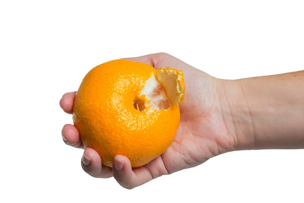 Orange Juicy Tangerines Water Drops Isolated White Background Hand — Stock Photo, Image