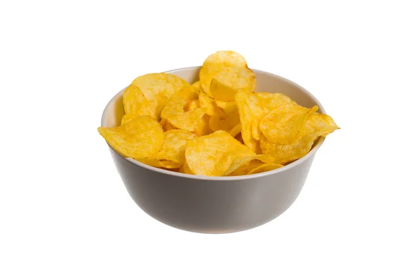 Potato Chips Isolated White Background Plate — Stock Photo, Image