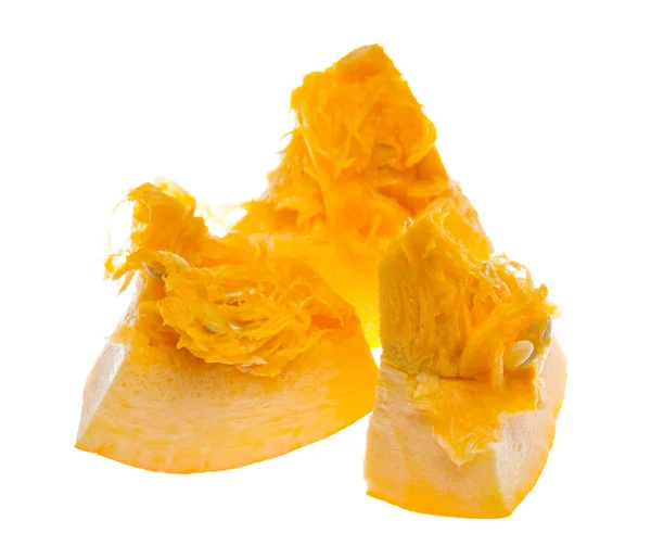 Pezzi Freschi Zucca Arancione Sfondo Bianco — Foto Stock