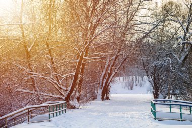 Batan güneşin ile güzel kış manzarası