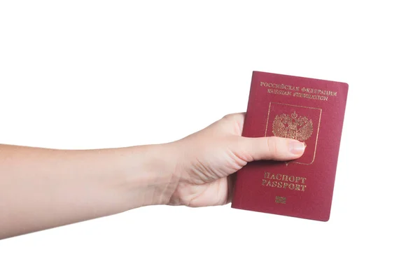 Passaporte Mão Isolado Sobre Fundo Branco — Fotografia de Stock