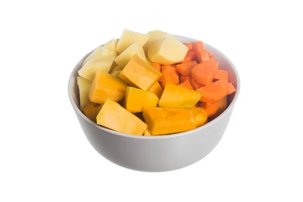 Нарезанный Картофель Морковь Тыква Супа — стоковое фото