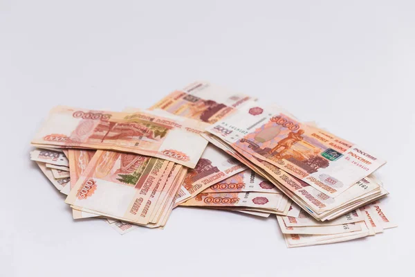 Gran Paquete Billetes Rusos Cinco Mil Rublos —  Fotos de Stock