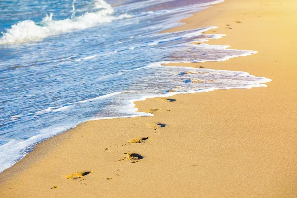 Empreintes Pas Dans Sable Sur Plage — Photo