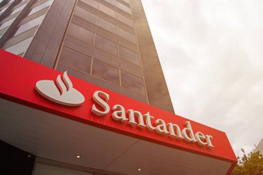 PALMA DE MALLORCA, SPAIN - AUGUST 27, 2017: The Bank Santander to Palma de Mallorca. clipart
