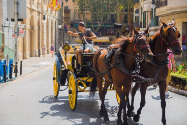 Palma De Mallorca, İspanya - 26 Ağustos 2017: Turist bir arabası yaz aylarında Mayorka Palma şehir binmek